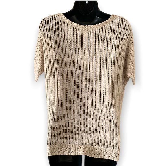 NEW YORK & COMPANY CROCHET KNIT TOP SHORT SLEEVES BEIGE COLOR SZ SMALL NWT WOMEN - Picture 5 of 9